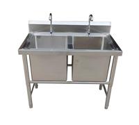 QZQJUILU Évier de Cuisine à Deux bacs en Acier Inoxydable, bacs de Lavage et évacuation autoportants, évier Utilitaire et bac à lessive(Depth: 40cm/15.7in 120x60x80cm/47.2x23.6x31.4in)