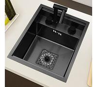 QZQJUILU Évier de Cuisine, évier de préparation, évier caché avec Robinet Pliant, Petit évier Simple Invisible dans l'îlot, évier de Cuisine avec Couvercle(Black 42 * 43 * 22cm)