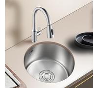 QZQJUILU Évier de Cuisine Rond, cuve Simple encastrée, cuve Ronde en Acier Inoxydable avec Filtre et kit de vidange, Profondeur 180 mm pour Camping-Car, Yacht, Bateau, m(35 * 35 * 18cm)