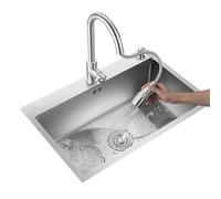QZQJUILU Évier de Cuisine sous Plan, évier Simple en Acier Inoxydable pour Poste de Travail sous Le comptoir, évier de buanderie avec Robinet extractible(55X43cm/21.6X16.5in)
