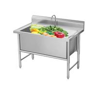 QZQJUILU Évier de préparation et de Service en Acier Inoxydable, évier de Cuisine Commercial autoportant à Une cuve en Acier Inoxydable, 1 Compartiment(100X60X80cm/39.3X23.6X31.4in)