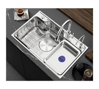 QZQJUILU Grand évier de Cuisine argenté, Barre en Acier Inoxydable 304, Bouton de vidange et Ensemble de bonde, Poste de Travail Multifonctionnel, revêtement, avec Robin(70x48x21cm)