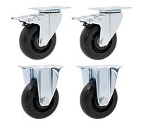 QZQJUILU Heavy-Duty 360° Swivel Polypropylene Casters Silent & Smooth Double-Bearing Wheels Set of 4 100mm for Carts Workbenches and Trolleys(Stand+Brake 75Mm)