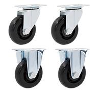 QZQJUILU Heavy-Duty 360° Swivel Polypropylene Casters Silent & Smooth Double-Bearing Wheels Set of 4 100mm for Carts Workbenches and Trolleys(Stand+Universal 100Mm)