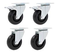 QZQJUILU Heavy-Duty 360° Swivel Polypropylene Casters Silent & Smooth Double-Bearing Wheels Set of 4 100mm for Carts Workbenches and Trolleys(Brake+Universal 75Mm)