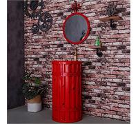 QZQJUILU Meuble sous-Vasque autoportant avec Meuble-lavabo Brillant de Style hôtel(Red with Mirror)