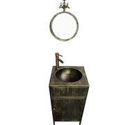 QZQJUILU Meuble sous-Vasque Style hôtel avec lavabo, Robinet et bonde de vidage, Meuble de Rangement autoportant(Bronze with Mirror)