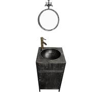 QZQJUILU Meuble sous-Vasque Style hôtel avec lavabo, Robinet et bonde de vidage, Meuble de Rangement autoportant(Silver with Mirror)