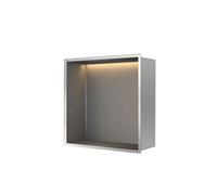 QZQJUILU Pommeau de Douche à LED avec étagère de Douche encastrée en Acier Inoxydable, Organiseur de Rangement Mural étanche pour Salle de Bain(Grey 32x32x12.5cm)