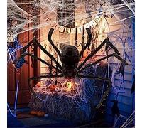 QZQZ Araignée Halloween, Araignee Géante,Outdoor Halloween Decorations Large Fake Hairy Spider with Red Eyes, Deco Horreur pour Jardin Cour Maison Hantée Halloween Decorations for Patio (120cm)