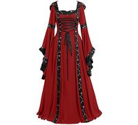 QZQZ Costume MéDiéVal Femme Steampunk Gothique Robes avec Manches Trompette DéGuisement Adulte Maxi Robe De SoiréE en Velours Doré à Manches éVaséEs Palais Robe Cosplay Dress Carnaval Halloween FêTe