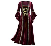QZQZ Costume MéDiéVal Femme Steampunk Gothique Robes avec Manches Trompette DéGuisement Adulte Maxi Robe De SoiréE en Velours Doré à Manches éVaséEs Palais Robe Cosplay Dress Carnaval Halloween FêTe