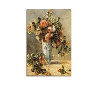 QZXV Impression sur toile de peinture de Pierre Auguste Renoir (roses et jasmin dans un vase de Delft), décoration murale moderne, sans cadre, pour salon, chambre à coucher, 20 x 30 cm
