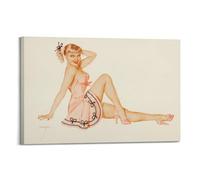 QZXV Impression sur toile « Pin Up Girls 6 » de Alberto Vargas - Décoration murale moderne avec cadre - Pour salon, chambre à coucher - 60 x 90 cm