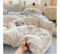 QZYGWCS Parure de Housse de Couette en Coton Mousseline Douce et Respirante avec Bordure en Dentelle Ensemble de Literie en Gaze de Coton Double Épaisseur Couette Non Incluse (10, 2.0-Meter Bed)