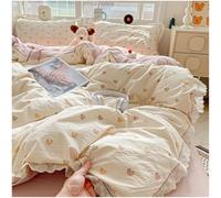 QZYGWCS Parure de Housse de Couette en Coton Mousseline Douce et Respirante avec Bordure en Dentelle Ensemble de Literie en Gaze de Coton Double Épaisseur Couette Non Incluse (9, 1.8-Meter Bed)