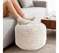 QZYGWCS Tabouret Velours Côtelé, Pouf Repose Pieds avec Remplissage, Tabouret Pouf, Meuble Salon, Decoration Chambre, Pouf Rond en Coton (Blanc)
