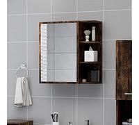QZZCED Armoire avec miroir pour salle de bain en bois de chêne fumé 62,5 x 20,5 x 64 cm, meuble mural avec 1 porte et 5 compartiments, grand rangement pour articles d'hygiène, facile