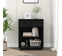 QZZCED Armoire d'appoint multifonction pour salon - 60 x 34 x 75 cm - Bois massif de pin - Noir