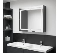 QZZCED Armoire de salle de bain avec miroir LED gris brillant 80 x 12 x 68 cm, meuble mural avec éclairage moderne et lumière douce pour maquillage et soins personnels, fabriqué en MDF