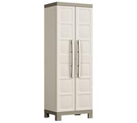 QZZCED Armoire haute Excellence avec 4 étagères réglables et 2 plateaux, capacité 15 kg par étagère, portes avec serrure, design compact pour garage, buanderie et dressing, pieds