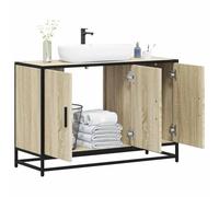 QZZCED Armoire Lavabo Salle de Bain Chêne Sonoma Bois d'Ingénierie avec Cadre Métal Stable, Grand Espace de Rangement et Design Rétro Élégant pour Meuble Évier Résistant