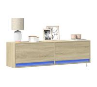 QZZCED Armoire TV murale avec éclairage LED - Chêne Sonoma - Support TV multifonction - Pour bureau, chambre à coucher - 140 x 31 x 38 cm