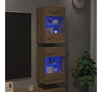 QZZCED Armoires murales avec lumières LED pour TV 2 unités Chêne Artisian Meuble TV mural LED RVB avec étagère en verre et rangement spacieux 40 x 30 x 60,5 cm