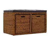 QZZCED Banc avec 2 paniers en jonc de mer Marron 71 x 40 x 42 cm