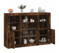 QZZCED Buffet avec lumière LED 3 pièces Bois d'ingénierie chêne fumé Buffet moderne avec lumières LED et grand rangement, organiser et décorer votre maison