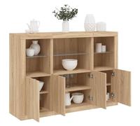 QZZCED Buffet avec lumière LED 3 pièces bois d'ingénierie chêne Sonoma Buffets modernes avec lumières LED et grand rangement pour salon