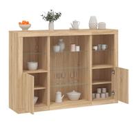 QZZCED Buffet avec lumière LED 3 pièces bois d'ingénierie chêne Sonoma Buffets modernes avec lumières LED et grand rangement, organiser et décorer votre hog