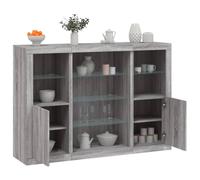 QZZCED Buffet avec lumière LED 3 pièces Bois d'ingénierie Gris Sonoma Buffets modernes avec lumières LED et grand rangement, organiser et décorer votre maison.