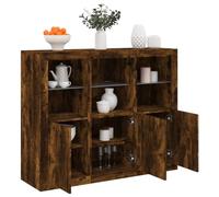 QZZCED Buffet avec lumière LED 3 pièces en bois d'ingénierie chêne fumé Buffet moderne avec lumières LED et grand rangement, idéal pour organiser et décorer.