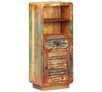 QZZCED Buffet en bois recyclé vintage avec tiroir et deux étagères, meuble de rangement solide avec finition de couleurs mélangées, fabriqué en teck et bois tropicaux, design