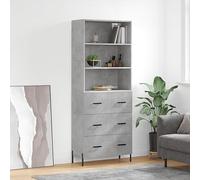 QZZCED Buffet haut en bois contreplaqué gris béton Buffet haut avec portes et structure métallique pour organisation de la maison 69,5 x 34 x 180 cm