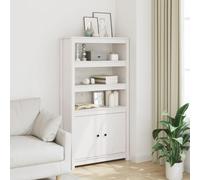 QZZCED Buffet haut en bois de pin massif blanc Buffet haut en bois de pin, meuble de rangement avec portes et étagères ouvertes, 80 x 35 x 154 cm