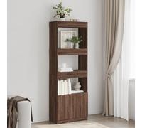 QZZCED Buffet haut en bois d'ingénierie chêne marron 63 x 33 x 180 cm avec armoire inférieure et portes, étagère d'affichage et rangement pour salon, chambre ou