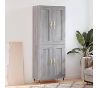 QZZCED Buffet haut en contreplaqué gris Sonoma Armoire haute en bois contreplaqué avec structure métallique et grande capacité de rangement pour maison 69,5 x 3 cm