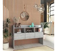 QZZCED Buffet moderne en contreplaqué gris béton avec grand rangement et étagères ouvertes, meuble auxiliaire fonctionnel et durable pour salle de séjour