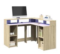 QZZCED Bureau avec LED en bois d'ingénierie chêne Sonoma 130 x 130 x 91 cm, grand espace de rangement, construction durable, lumières LED RVB réglables, design compact en forme