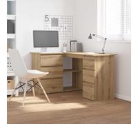 QZZCED Bureau d'angle en bois contreplaqué 145 x 100 x 76 cm avec 2 portes et 4 tiroirs, grand espace de rangement pour bureau ou étude, matériau durable et résistant