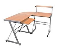 QZZCED Bureau d'angle en bois contreplaqué marron 132 x 112 x 99 cm avec plateau coulissant et étagère supérieure - Station de travail spacieuse pour bureau à domicile ou studio