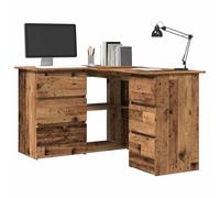 QZZCED Bureau d'angle en bois contreplaqué vieilli avec 2 portes et 4 tiroirs pour bureau à domicile, grand espace de rangement et design moderne, matériau