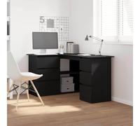 QZZCED Bureau d'angle en chêne noir 145 x 100 x 76 cm avec 4 tiroirs et 2 étagères, design contemporain pour bureau à domicile, meuble en bois durable et fonctionnel pour espaces