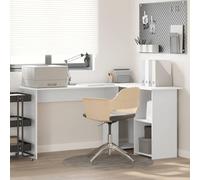 QZZCED Bureau d'angle moderne 142 x 102 x 73 cm avec étagères en bois contreplaqué résistant pour bureau à domicile, large surface de travail et design fonctionnel