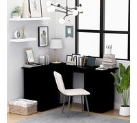 QZZCED Bureau d'angle noir 145 x 100 x 76 cm avec 4 tiroirs et étagères en bois contreplaqué robuste pour bureau ou étude, meuble de rangement et station de travail