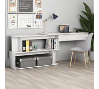 QZZCED Bureau d'angle pivotant moderne avec structure en bois contreplaqué blanc brillant 200 x 50 x 76 cm pour bureau et espaces limités, table de travail