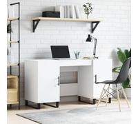 QZZCED Bureau en bois d'ingénierie blanc 140 x 50 x 75 cm avec 4 compartiments, design industriel pour bureau et étude, rangement large et structure résistante