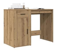 QZZCED Bureau en bois d'ingénierie chêne Artisan 100 x 49 x 75 cm avec tiroir et armoire, grand espace de rangement, montage flexible gauche ou droit, surface lisse